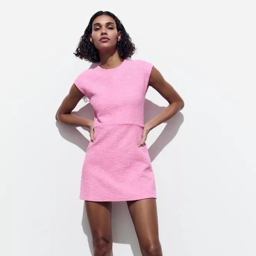 ZARA Hot Pink Textured Jacquard Mini Dress